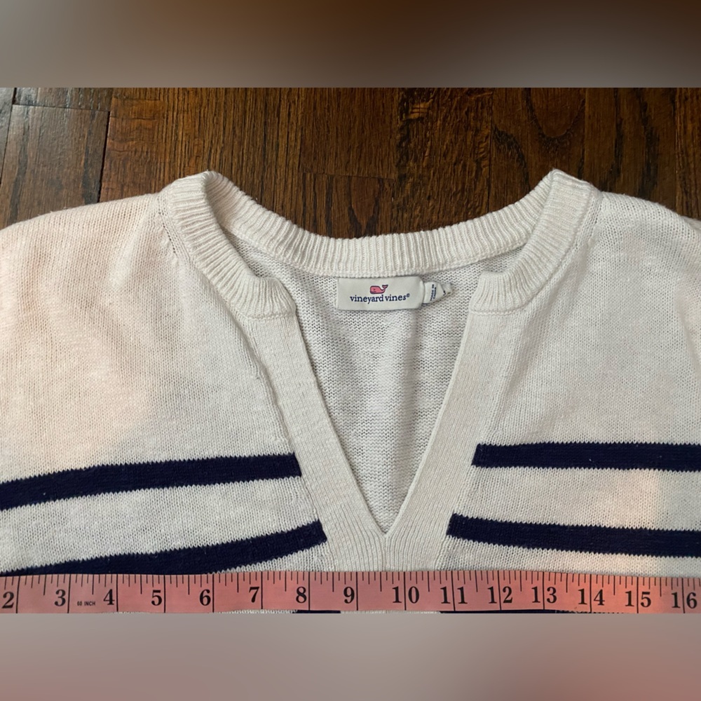 Vineyard Vines- linen cotton blend Knit Pullover v neck striped flare sleeve S - Picture 8 of 16